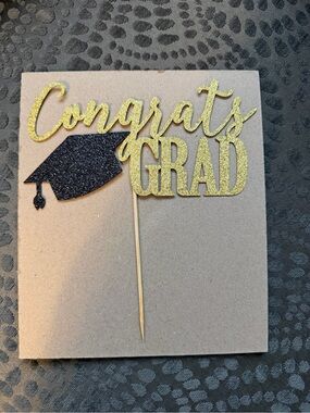 Congrats Grad Cake Topper, Graduation Party (Black/Gold 6.6inch)